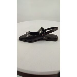 Quince Black Pointed Slingback Flats with Silver Eyelet Detail